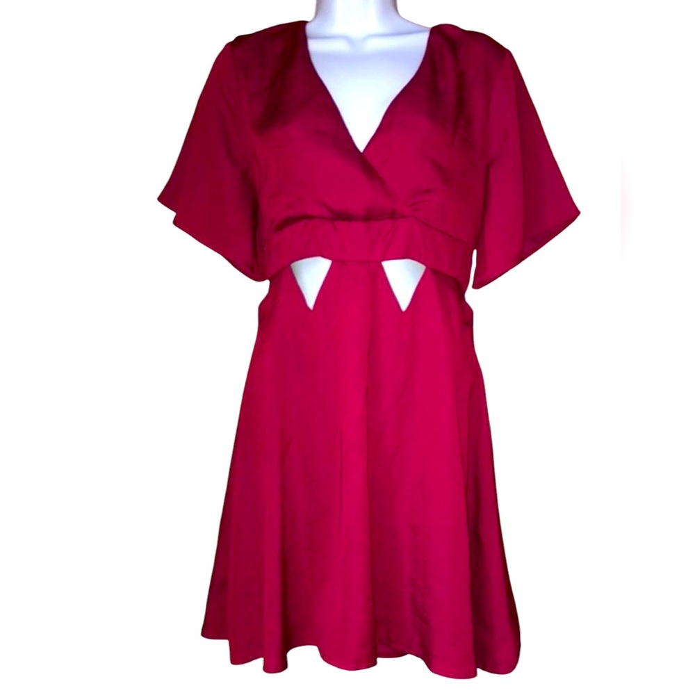 Honey Belle Cut Out Mini Zipper Back Dark Red Burgundy Dress Valentines Date